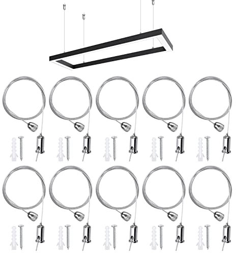 Câbles Crochet Acier Inoxydable, 10 Pièces Kit Universel De Câbles En Acier, Câble De Suspension Réglable, Luminaire Cable En Acier Pour Miroir, Image, Panneau Led Plafonnier, Lampes Suspendues