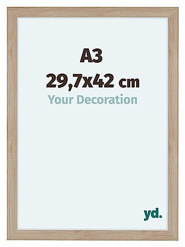 yd. Your Decoration - Bilderrahmen DIN A3 29.7x42 cm - Eiche Hell - Bilderrahmen aus MDF mit Acrylglas - Antireflex - DIN A3 29.7x42 Rahmen - Como
