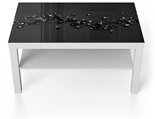 DEQORI Glastisch | weiß groß 90x50 cm | Motiv Geometrische Kometen | ausgefallener Beistelltisch aus Glas | Hochglanz Couchtisch fürs Wohnzimmer | moderner Couch Tisch mit Design