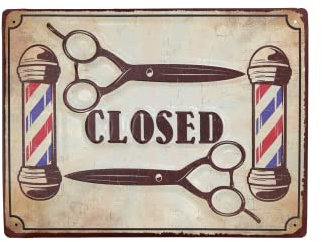 Keyhomestore- Tabella in Latta Barber Closed, Decorazione da Appendere al Muro. Misure Altezza 30x40 cm. Targa in Metallo Ideale Come Accessorio per il tuo Salone, Garage, Bar/Pub, Barbiere
