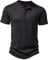 LucMatton Men's Casual Short Sleeve Slim Fit Henley Shirt Stylish 4 Buttons Muscle T-Shirts Black Large