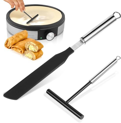 Crepes Verteiler und Spatel Kit 2 Stück Edelstahl Teigverteiler Crepe Spatel Crepe Maker T- Form Crepes Verteiler Teigverteiler für Crepes Crepe Teigverteiler für KüChe Backen Kochen Backwerkzeuge