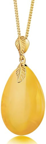 Amber by Mazukna – Baltischer Bernstein-Anhänger für Frauen, Funkelnder Bernstein-Tropfen mit Flocken, Vergoldetes Sterlingsilber ag925, Cognacfarbener Schmuck für Damen, 45cm Lange