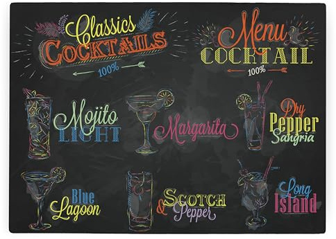 Rectangular Large Glass Worktop Protector - Cocktail Classics Bartender Chef Gift - Textured Kitchen Chopping/Cutting Board Worktop Saver with Non-Slip Feet 39cm x 28.5cm (15 x 11)