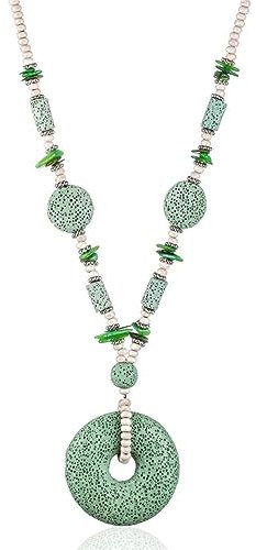 FUSHENGTER Damen-Halskette, Lavastein, Grün, Unisex, Modern, Kette, Halskette