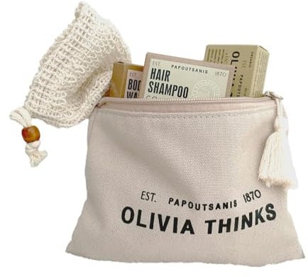 Flexibnb - Set Regalo Bagno e Corpo con Sapone Solido Shampoo, Bagnodoccia e Accessori Olivia Thinks - Idea regalo Eco-friendly, Kit da viaggio