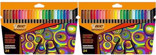 BIC Intensity Filzstifte, zum Malen für Erwachsene und Kinder, in 24 auswaschbaren Farben, mit stabiler Spitze, im Karton Etui (Packung mit 2)