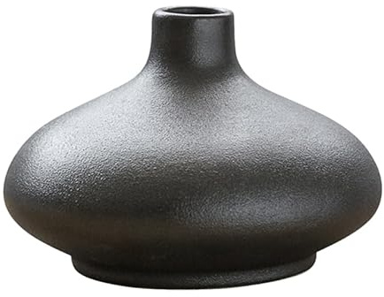 Cabilock Ceramic Decorative Vase Small Round Black Retro Stoneware Vase for Vintage Home Decor Minimalist Table Centrepiece 4.25 Inch
