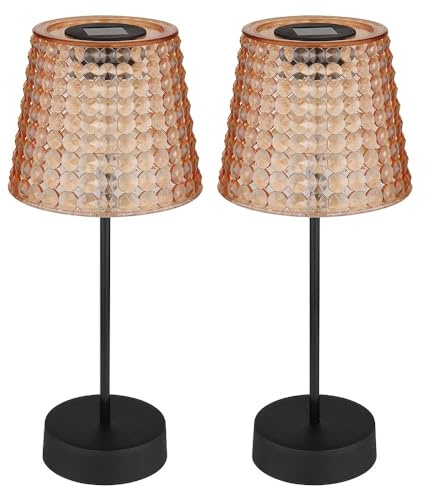 LED Außenlampe Solarlampe Tischleuchte Gartendeko Kristallleuchte, amber schwarz Kunststoff, Akku IP44, 3000K warmweiß, 2er Set, H 29 cm