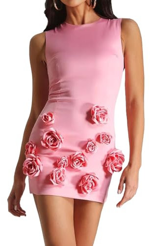 BELLA BARNETT Pink Mini Dress Bodycon Dresses for Women Pink Homecoming Dress Classy Ruched Dress Sexy Dress Club Mini Dress, Pink04, L