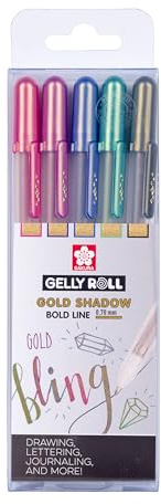 SAKURA Gelly Roll Gold Shadow Glitter Gel Pen Set of 5 | Special Metallic | Pens for Writing, Drawing, Journalling & Crafts