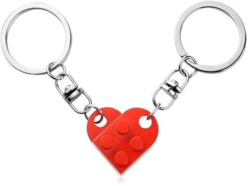 AIVEKE Schlüsselanhänger Herz - 2 Stück Herzförmig Schlüsselanhänger Partner für Beide Schlüsselanhänger Paar für Valentinstag Weihnachten Geschenk Herzförmiger Baustein Schlüsselanhänger, Rot