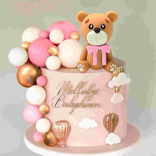 LaVenty Decoracion de Tarta Osito de Peluche Rosa Decoracion de Tarta Bautizo Niño Decoracion de Tarta Niña 1 Año Azul Decoracion de Tarta Osito de Peluche Decoracion