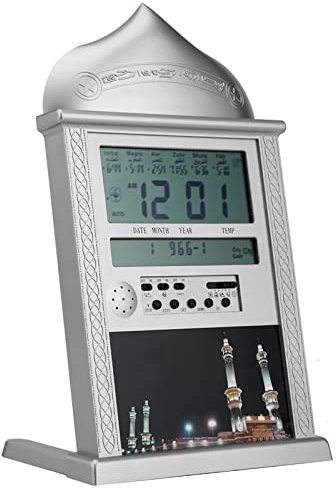 Ejoyous Muslimische Gebetuhr, Digital islamische Gebetsuhr Muslim Gebet Alarm Muslim Azan Wanduhr Gebet Uhr mit muslimischem Mondkalender Weltzeit Temperatur Azan Zeit erinnern