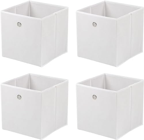 Greenfields Pack of 4 Large Square Foldable Storage Cube Organisers - Collapsible Canvas Fabric Cube Boxes - Living Rooms, Bedrooms, Nursery, Office, Play Rooms - 30x30x30cm (White)