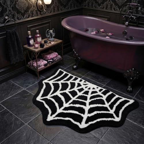 Casasphere Alfombra de baño de telaraña, 31 x 20 pulgadas, antideslizante, lavable a máquina, alfombra gótica para puerta delantera, dormitorio, cocina (negro)