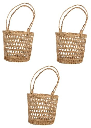 MAGICLULU 3 Pcs Handheld Straw Craft Basket Extra Large Wicker Laundry Basket Storage