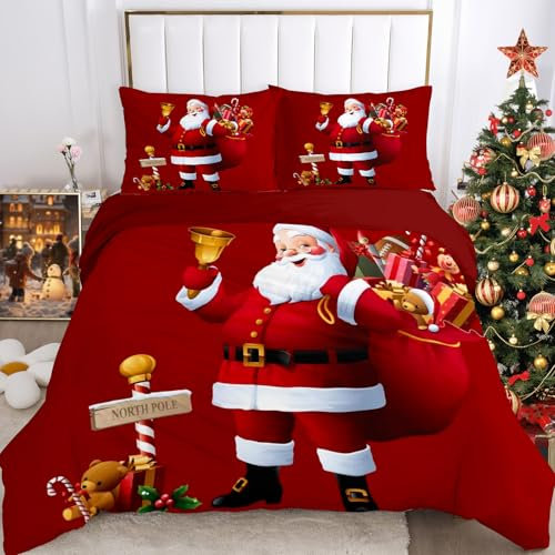 WZXGHE Weihnachtsbettwäschee,Weihnachtsmann Und Elch Bettbezug Set,Weiche Gemütlich Mikrofaser Bettwäsche Weihnachts Set,Weihnachten Geschenk Für Kinder Teenager (Weihnachtsmann-B, 135x200cm)
