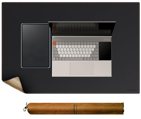 MAIDERN Schreibtischunterlage Kork & Leder 80 x 60cm, Doppelseitiges Schreibtischunterlage filz, Groß Mauspad xxl, Wasserdichte Schreibunterlage papier, Büro und Zuhause Tischunterlage (schwarz)