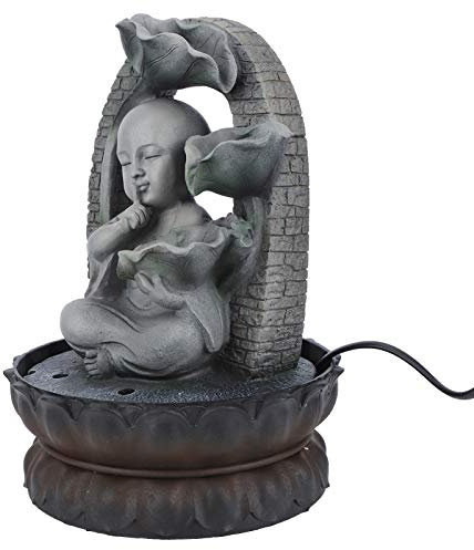 Fontaine de Cascade de Table de Bouddha en Résine LED, Décoration Intérieure Relaxante pour Le Bureau et la Maison (Prise UE 220V Modèle 16059)