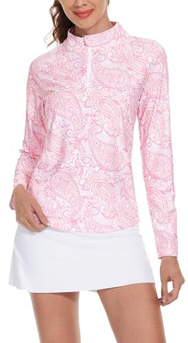 M MOTEEPI Poloshirt Damen Langarm mit Tasche Poloshirts für Damen Quarter Zip UV Shirt Damen Polo Shirt Damen Funktionsshirt Sportshirt Laufshirt Langarmshirt Damen Sport Kristallrosa XL