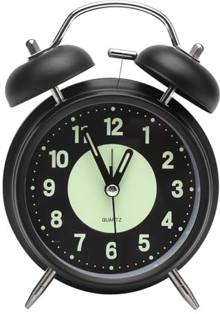 Kids Alarm Clock for Heavy Sleepers - Non Ticking Twin Bell & Large Digits, Loud Vintage Battery Alarm Clock with Night Light for Bedside, Bedroom (Black)