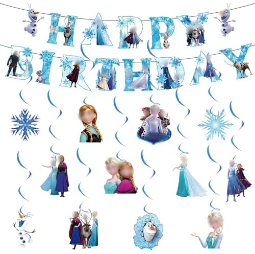 Geburtstagsparty Deko Prinzessin Geburtstag Banner Swirl Decorations Geburtstagsdeko, Bunting Girlande Hängende Deko Happy Birthday Banner Dekoration für Kinder Princess thema Geburtstag Party Deko