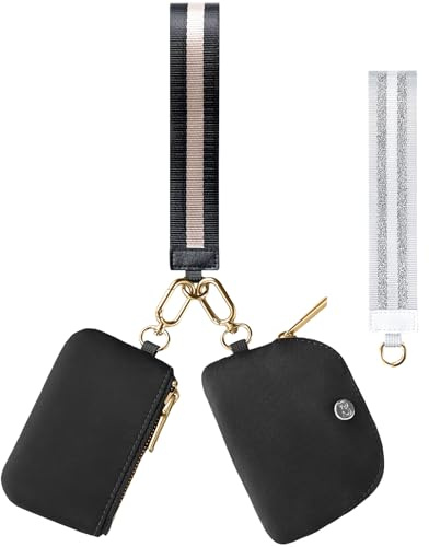 Babysun Mini pochette zippée autour de la dragonne avec 2 sangles pour femme, porte-monnaie, petit et mignon pour adolescente, Noir/doré, Tendance