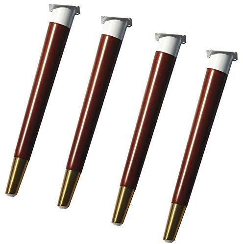 Lot de 4 pieds de canapé en bois massif naturel avec base en laiton, pieds de table basse en bois d'hévéa pour armoire de cuisine, lit, chaise, plaque de montage et vis (options de couleur disponibles