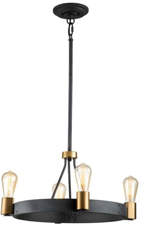 Licht-Erlebnisse Kronleuchter Ring Metall Ø 54,9 cm H: max. 117,5 cm verstellbar 4-flammig Vintage rund Lüster Hängelampe Esstisch Pendelleuchte Wohnzimmer