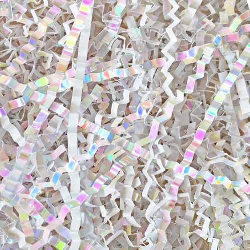 Corlcol 200g(7oz) crinkle paper filler grass Cushion Paper Streamer for Gift Box and Basket On Christmas Wedding Birthday Bridesmaid(Diamond White)