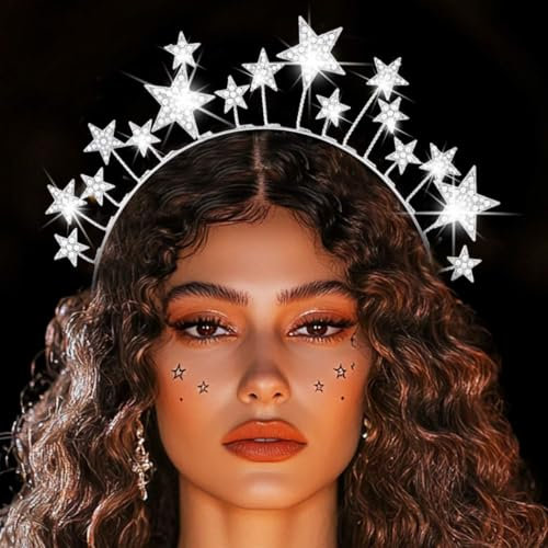 Zoestar Stern Kronen Stirnband Sterne Strass Stirnbänder Göttinnen Kopfbedeckung Festival Party Kostüm Haar-Accessoires für Frauen (Silber, Einheitsgröße)