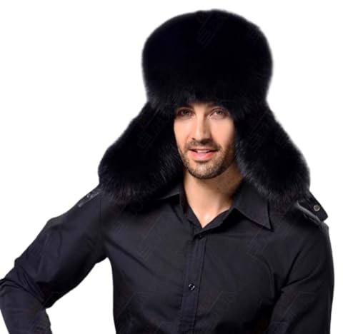 YEKEYI Trappermütze, Wintermütze, russische Mütze, für Herren und Damen, Pelzmütze mit Kaninchenfell, Fliegermütze, winddicht