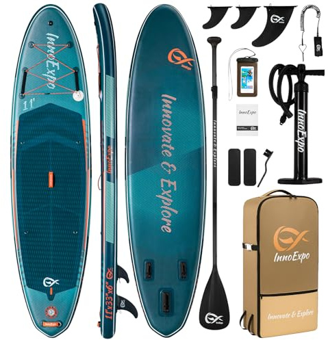 InnoExpo 11' Aufblasbare Stand Up Paddle Boards mit Premium Zubehör, Breites Stabiles SUP Paddle Board Design, Rutschfestes Komfort-Deck für Jugendliche & Erwachsene