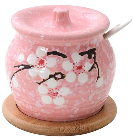 Pots à épices en céramique, récipient d'assaisonnement en céramique, pot à épices de cuisine, sucrier en porcelaine avec couvercle et cuillère, récipients à condiments boîte d'assaisonnement for bar à
