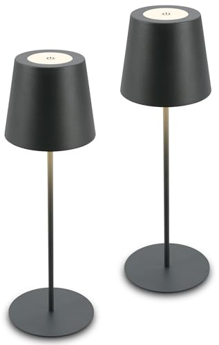 BRILONER - Set of 2 LED Table Lamps, Wireless with Touch, Dimmable in Levels, Height-Adjustable, Bedside Lamp, Reading Lamp, LED Lamp, Table Lamp, Battery Lamp, Outdoor Lamp, 36 x 10.5 cm, Anthracite