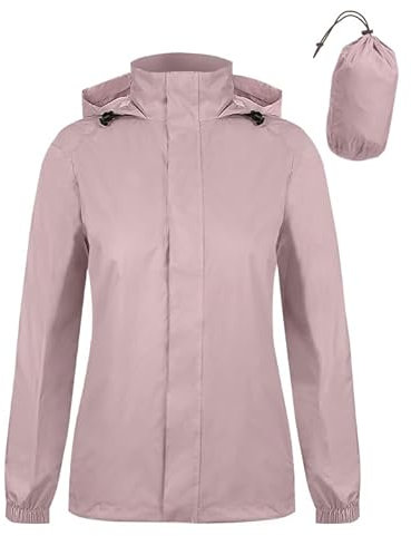 Zdoynto Veste de pluie fine et imperméable pour femme - Avec capuche - Pliable - Légère - Veste de vélo - Coupe-vent - Pour les voyages, le trekking, le vélo, Rose séchée, S