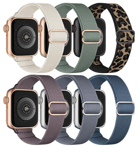 Superuper 6 Pack Slim Stretch Band Compatible for Apple Watch Straps 40mm 41mm 46mm 45mm 40mm 44mm 42mm 38mm 49mm for Women Men, Elastic Strap for iWatch SE 10 9 8 7 6 5 4 3 2 1 Ultra Ultra 2