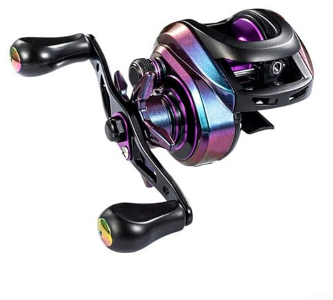 AugustknowU Moulinet de pêche pour droitier en alliage d'aluminium 7.3:1, rapport de vitesse de 8 kg, force de traînée, tasse double ligne, frein magnétique, réglage de 10 vitesses pour pêche en mer
