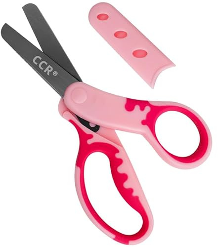 CCR Forbici per bambini, 13,5 cm, nero, con custodia, forbici di sicurezza morbide, casa, scuola, arte e artigianato, rosa