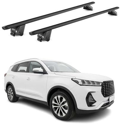OMAC Dachträger für Leapmotor C10 2024-2026 Aluminium Schwarz | TÜV geprüft, bis 100 kg Traglast, T-Nut-Befestigung, für integrierte Dachreling geeignet, Querträger, Grundträger