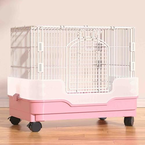 WPWSDWMX Hasenkäfig, Tierkäfig mit Rädern, Kaninchenkäfig mit Toilette, Herausnehmbarer, Ausziehbarer, Tiefer Schale, Herausnehmbares Drahtgeflecht, für Kaninchen, Frettchen, Meerschweinchen(Pink)