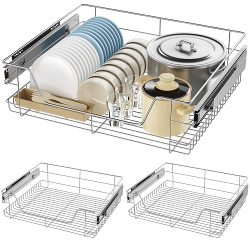 VELPAX 3x Pull Out Telescopic Kitchen Drawer,60cm Wide Cabinet Slide Out Wire Storage Drawers,30kg load capacity,for Kitchen, Pantry, Bathroom Cabinets, Base Larder