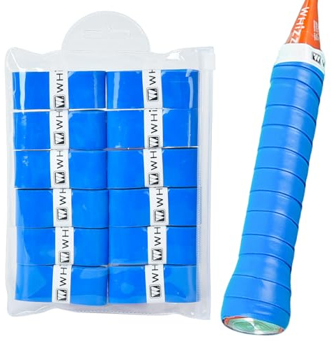 BAIHUALIN Whizz 12 Stück Griffbänder Tennis, Griffband für Badminton, Squash, Pickleball, weicher, Rutschfester Premium-Overgrip mit Abschlussband, Blau