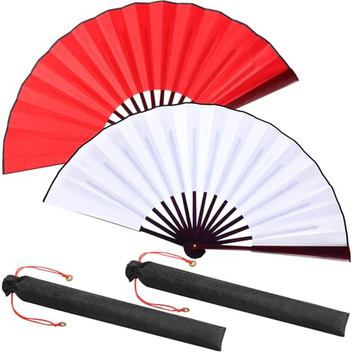 Maitys - Abanicos grandes plegables de mano para raves y baile en línea, grandes abanicos chinos de Tai Chi portátiles para hombres y mujeres, Kungfu, arte marcial, regalos, fiesta de música (Rojo y