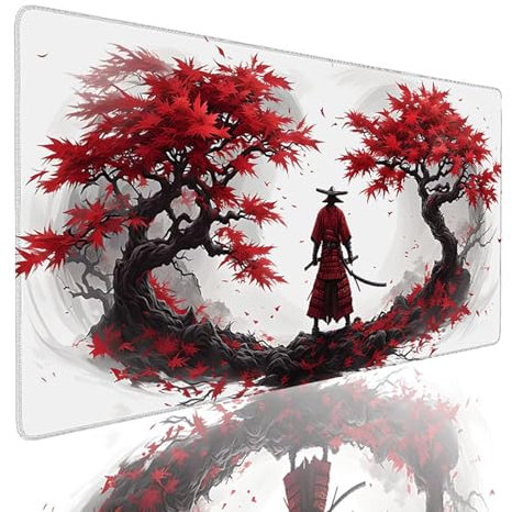 Tapis De Souris Rouge, Tapis de Souris Gaming XXL 70 x 40 cmArbre, Bords à Coutures Set De Bureau Accessoire Gaming Améliore la Précision et la Vitesse, Convient pour et Le Bureau,Cadeau Homme UP-7