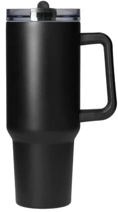 Personalisierter Trinkbecher aus Edelstahl 1,2 L 'Tampa' - Trinkbecher mit Deckel & Strohhalm - Isolierbecher für warme und kalte Getränke - Becher mit Wunschgravur als Geschenkidee, Farbe:schwarz