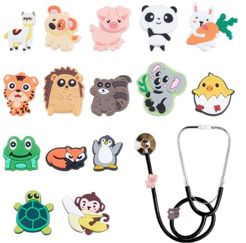 WEBEEDY 15 Stile Stethoskop Charms Nette Tiere Stethoskop Charm Tag Lustige Personalisierte Stethoskope Dekorationen für Arzt Krankenschwester Arbeiter Graduierung Geschenk