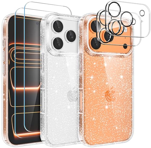 YIRSUR Compatible with iPhone 17 Pro Max Glitter Clear Case with 2X Screen Protector with 2X Camera Lens Protector, Slim Soft TPU Bumper Anti-Scratch Shockproof Case Women Girls for iPhone 17 Pro Max