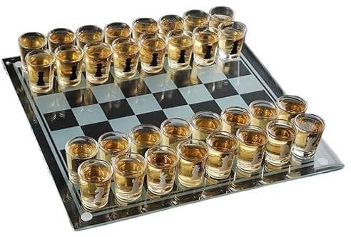 Zxarunas Premium Shot Glass Chess Game Chessboard With Clear Shot Glass Chess Pieces Drinking Game Set For Chess Lovers Durable Build(25 * 25cm)